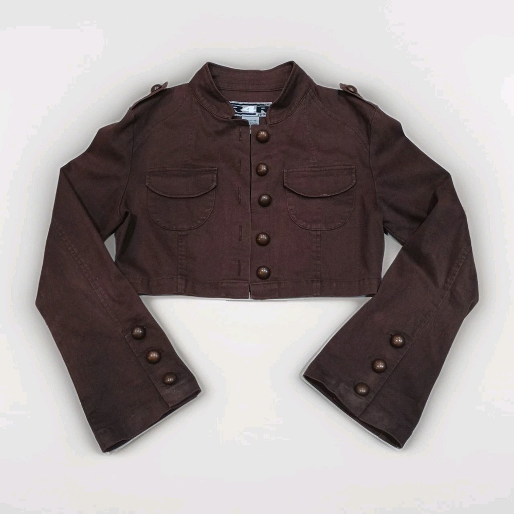 Rave R4R Crop Jeans Jacket Ladies Medium 90s Vintage Steampunk Military Grunge